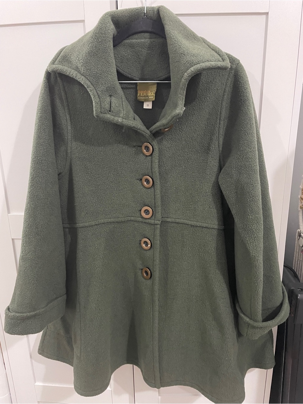 Maralyce Ferree Faux-Fleece Olive Green Peacoat Sz M Made in USA